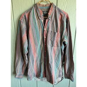 Vintage 90s Woolrich Striped Button Down Shirt Multicolor Cotton Men’s Medium